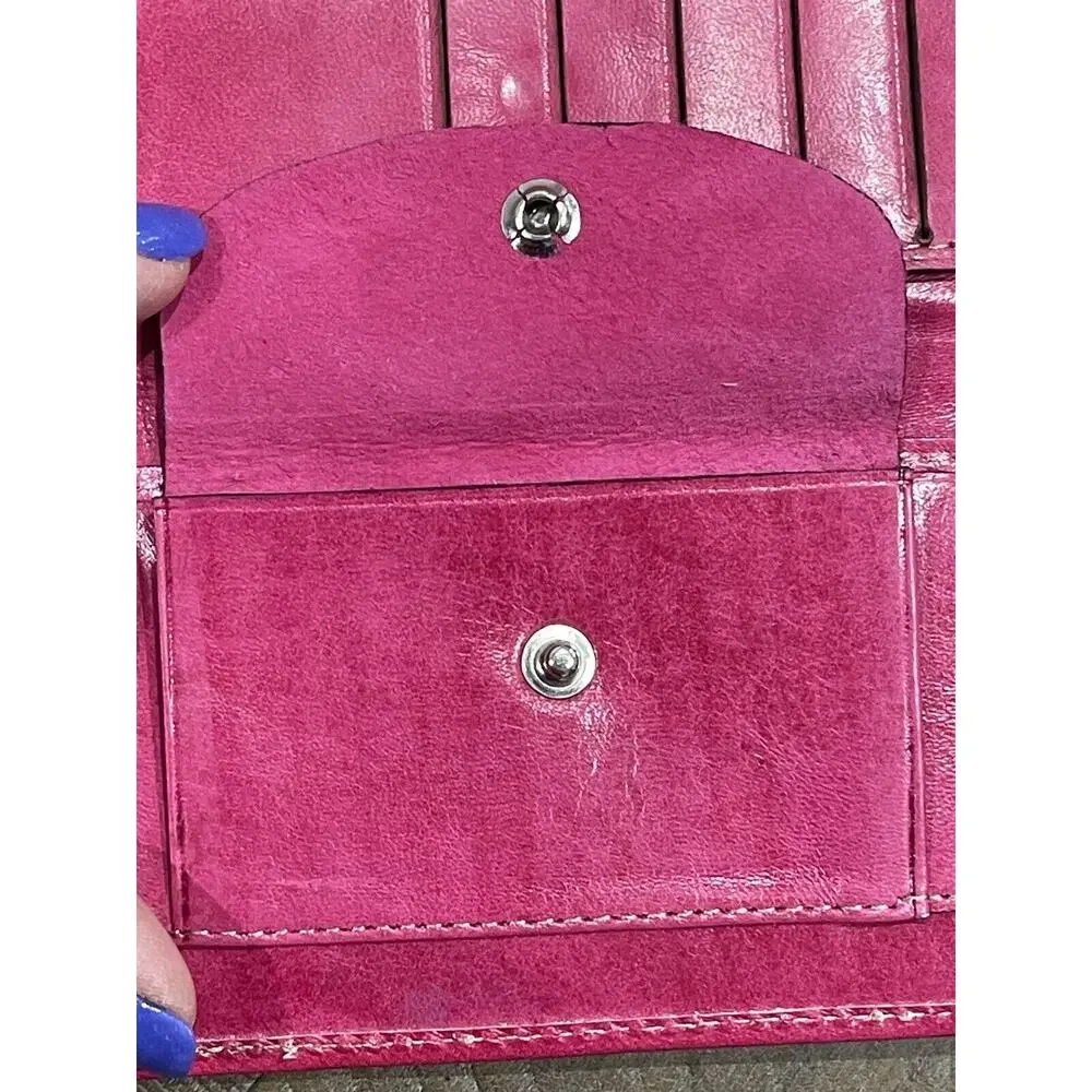 Womens Hand Embroidered & Embossed Leather Tri-Fold Wallet Mirror/Change Pouch
